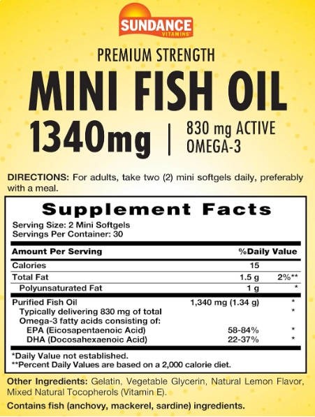 Fish Oil (ômega 3), 1300mg, 60 Cápsulas Sabor limão, Sundance