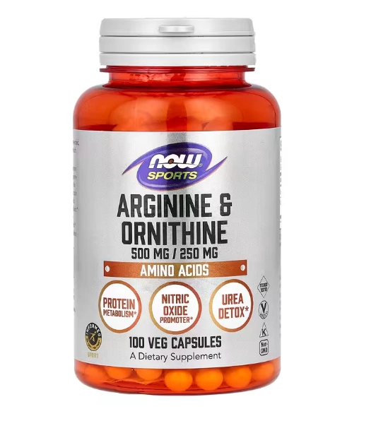 Arginina 500mg e Ornitina 250mg, 100 Cápsulas, Now