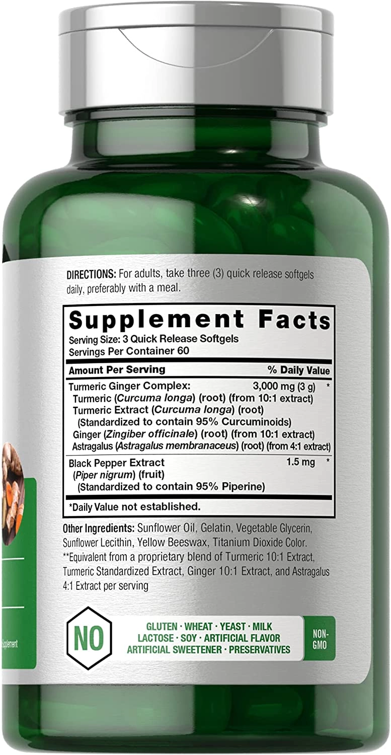 Cúrcuma, Gengibre e pimenta negra, Turmeric & ginger 3000MG, 180 capsulas, Horbaach