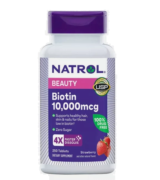 Biotina 10000mcg, 250 Comprimidos Sublinguais sabor Morango, Natrol