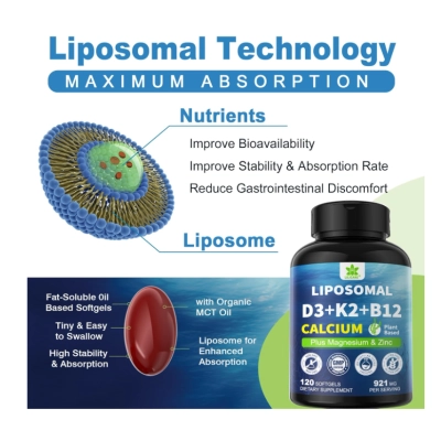 Cálcio Lipossomal 6 em 1 600mg, com Vitaminas D3, K2 MK7 e B12, Lilicare