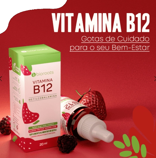 Vitamina B-12 Metilcobalamina 9,9mcg, 20ml Sabor Frutas Vermelhas, Bioroots