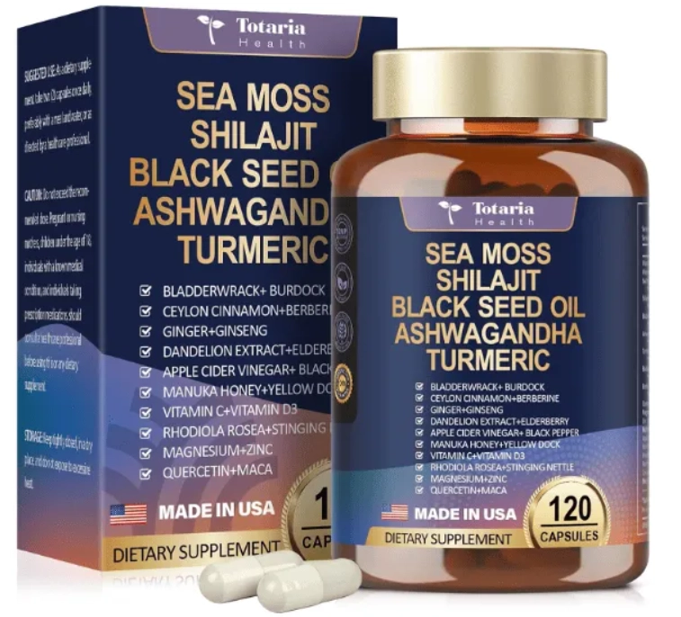 Óleo de Semente Preta, 25 em 1, Com Musgo Marinho, Shilajit, Ashwagandha e Mais, 120 cápsulas, Totaria Health