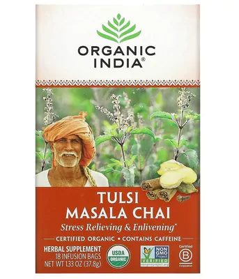 Chá de Tulsi, Masala Chai, 18 Sacos de Infusão, 37,8g Índia Orgânica