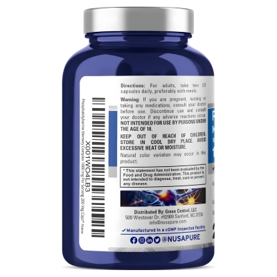 Phosphatidylserine (Fosfatidilserina), Complexo para Memória, 1000mg, 200 Cápsulas, NusaPure
