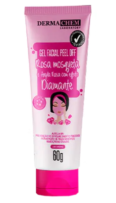 Gel Facial Peel Off, Rosa Mosqueta, Argila Rosa com Efeito Diamante 60g, Dermachem