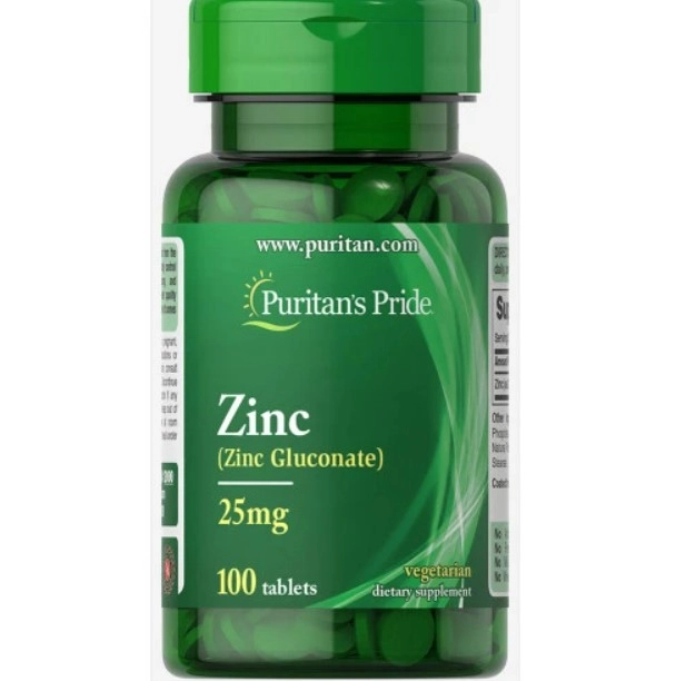 Gluconato de Zinco 25mg, 100 comprimidos, Puritan's Pride