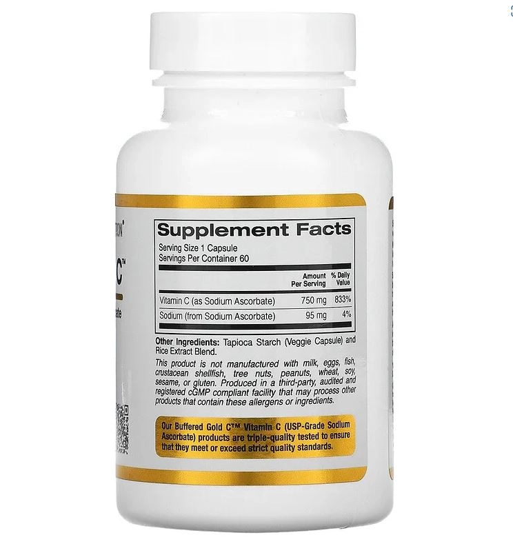 Vitamina C Tamponadas, 750mg, 60 Cápsulas, California Gold