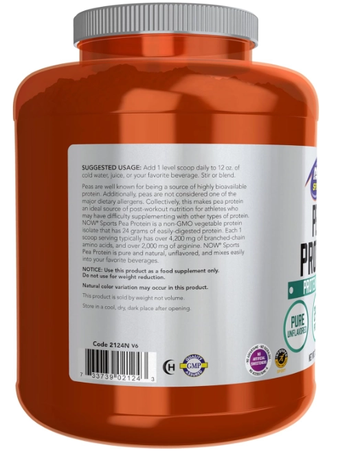 Pea Protein, Proteína de Ervilha, 3,175kg Sem Sabor, Now