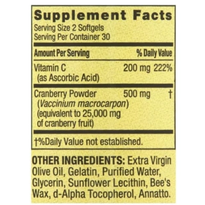 Cranberry 500mg com  Vitamina C 200mg, 60 Cápsulas, Spring Valley