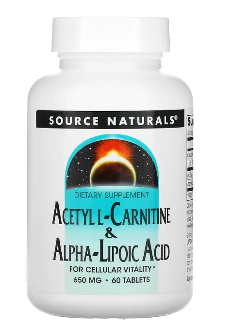 Acetil L-Carnitina e Ácido Alfa-Lipoico, 60 Comprimidos, Source Naturals