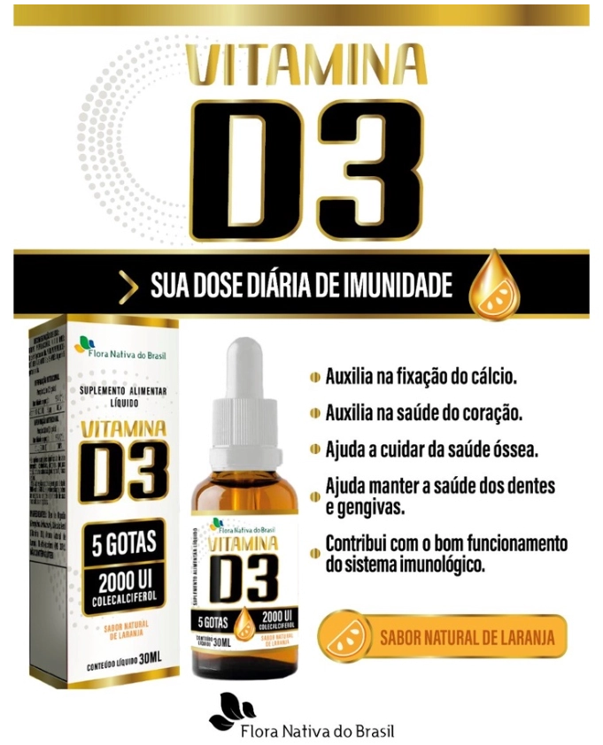 Vitamina D3 Líquida, 5 gotas 2000ui (400ui / gota), 30ml