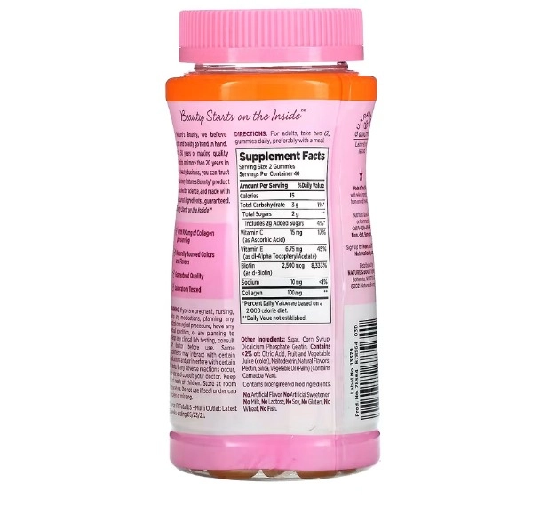 Hair Skin and Nails, Cabelo, pele e unha, Colágeno 100mg e Biotina,  80 Gomas, Nature's Bounty