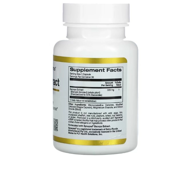 Extrato de Bacopa, 320 mg, 30 Cápsulas, California Gold