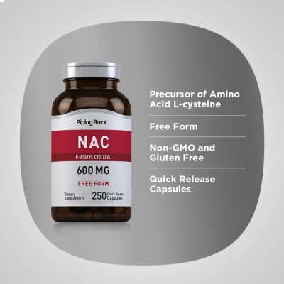 NAC N-acetilcisteína, 600 mg, 250 Cápsulas, Piping Rock