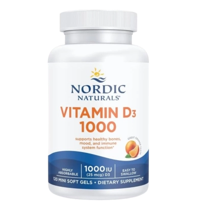 Vitamin D3 1000UI, Suporte à Saúde Óssea, Imunológica e Absorção de Cálcio, 120 Mini Softgels, Nordic Naturals