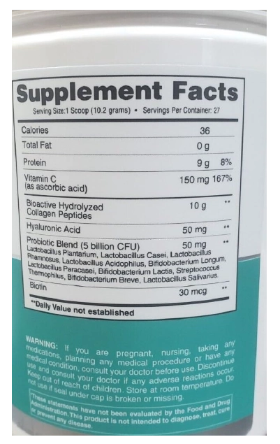 Peptídeos de colágeno hidrolisado com probióticos, Sem Sabor, 275g, Earth's creation