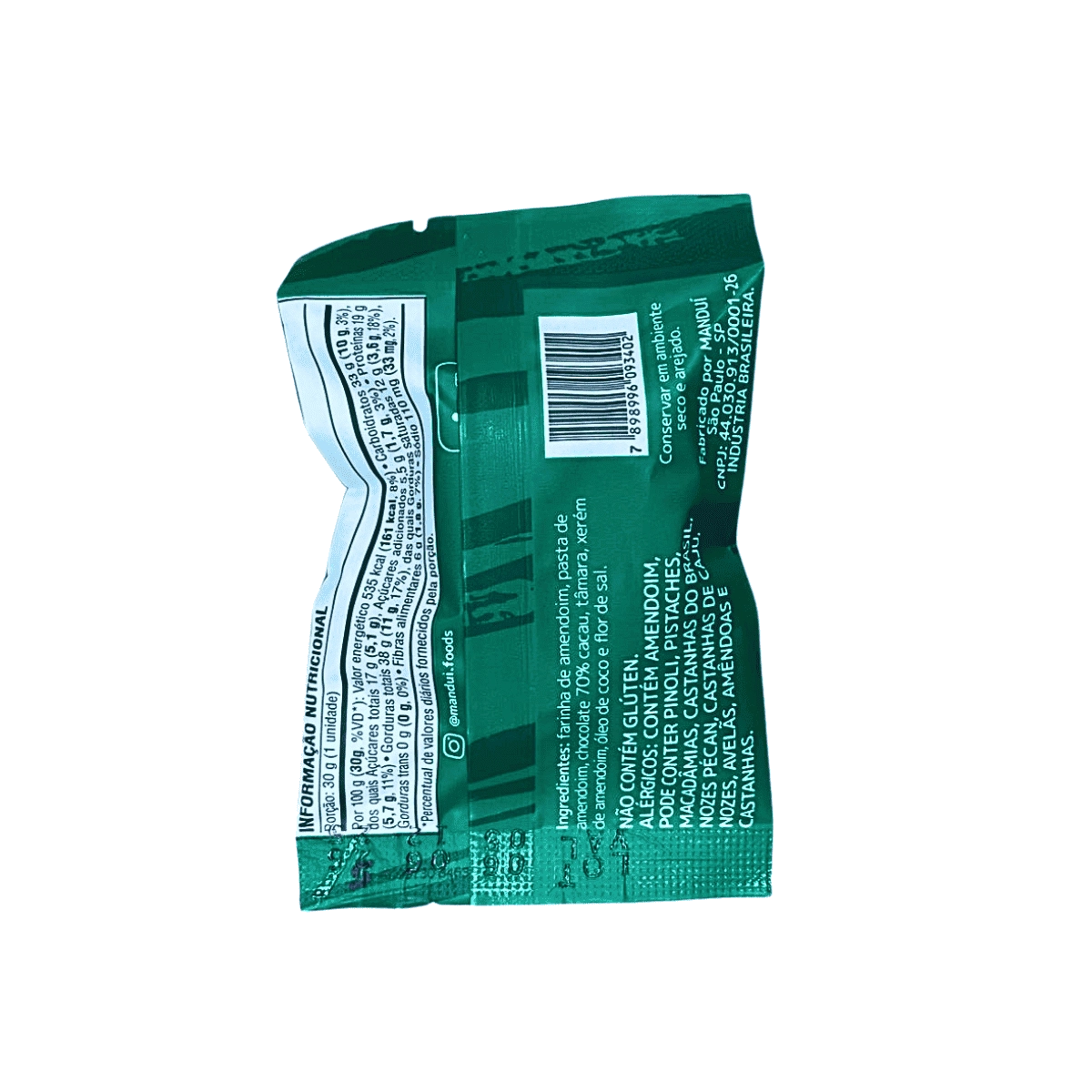 Paçoca com cobertura de Chocolate 70% Cacau 30g – MANDUÍ