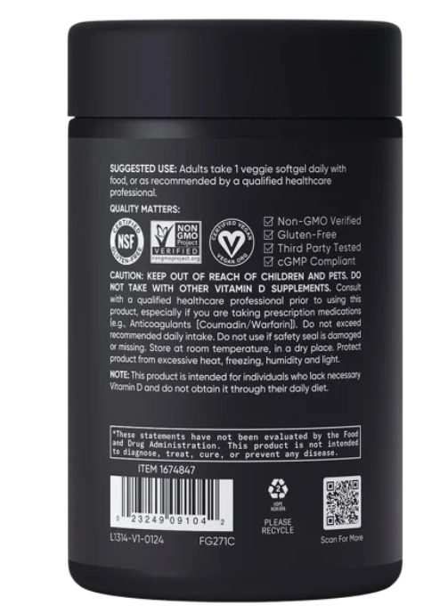 Vitamina D3 5000IU  + K-2 MK-7 100mg,  160 Cápsulas, Sports Research