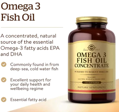 Ômega-3 2000mg, Ácidos Graxos EPA 320mg e DHA 200mg, 240 Softgels, Solgar
