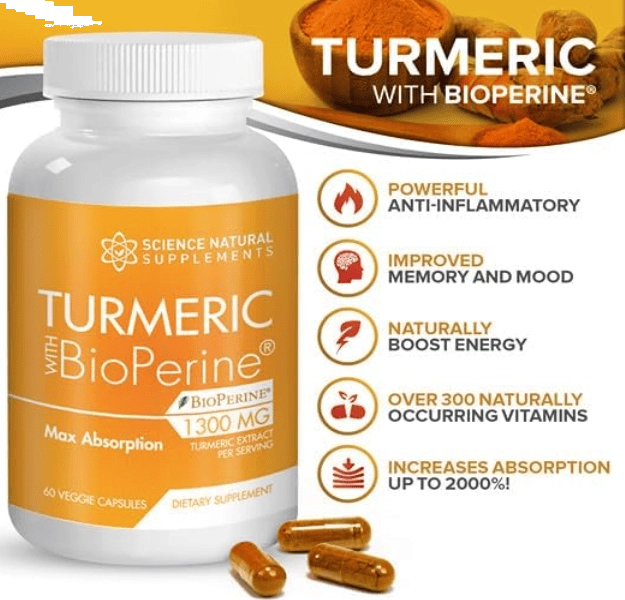 Turmeric, Cúrcuma com Bioperine 1300mg, 60 Cápsulas, Science Natural 