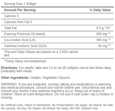 Óleo de Prímula, Evening Primrose Oil, 500mg,100 cápsulas, Puritans Pride