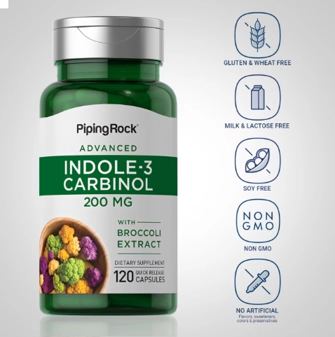 Indol-3-Carbinol 200mg com Resveratrol, 120 Cápsulas, PipingRock