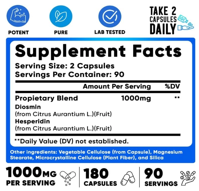 Diosmin Hesperidina 1000mg, 180 Cápsulas, We Like Vitamins