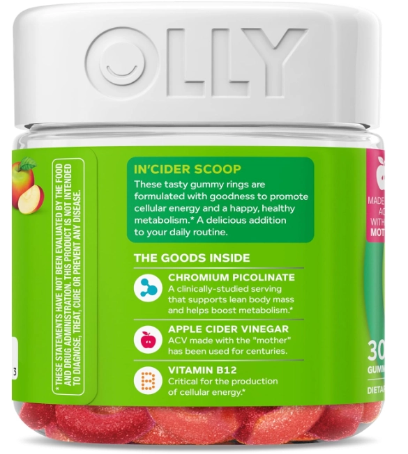 Metabolism Gummy Rings, Com Vinagre de Maçã, Vitamina B12 e Cromo, 30 Gomas Sabor Maçã, OLLY