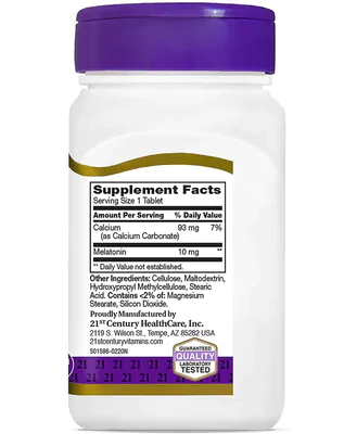 Melatonina 10mg, Liberação prolongada, 120 Tablets, 21st Century