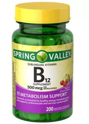 Vitamina B12, 500mcg, Sublingual, 200 comprimidos, Spring Valley