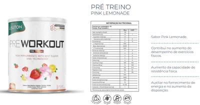 Pré treino, 200g Sabor Pink Lemonade, Lauton Nutrition