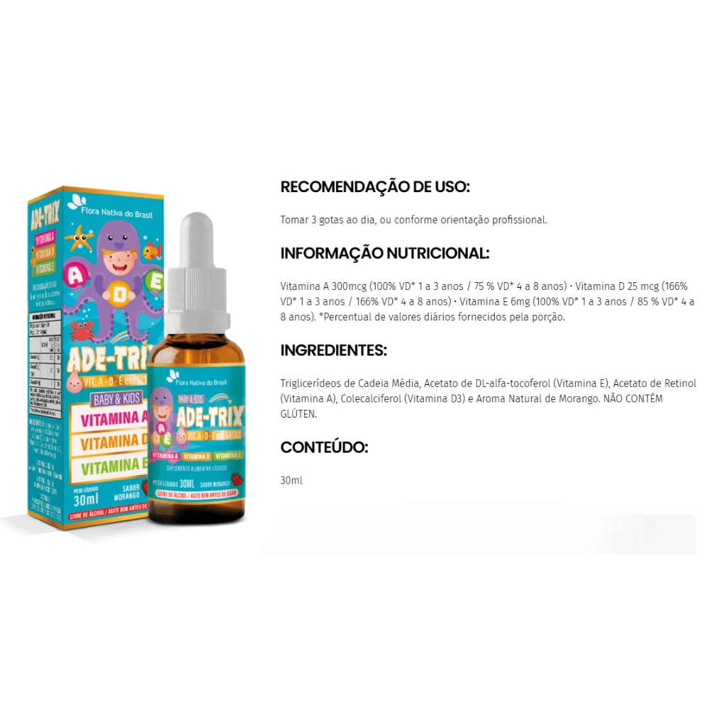 ADE-TRIX (Vitaminas A, D e E) 30ml - Flora Nativa do Brasil