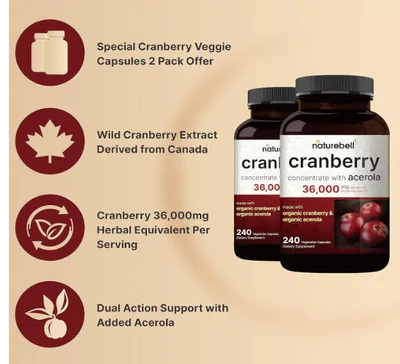 Cranberry 36000mg, 240 Cápsulas, NatureBell