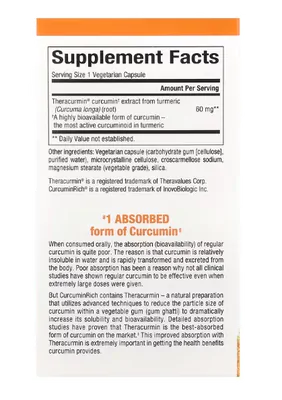 CurcuminRich, Theracurmin Dupla Potência, 60mg, 60 cápsulas, Natural Factors