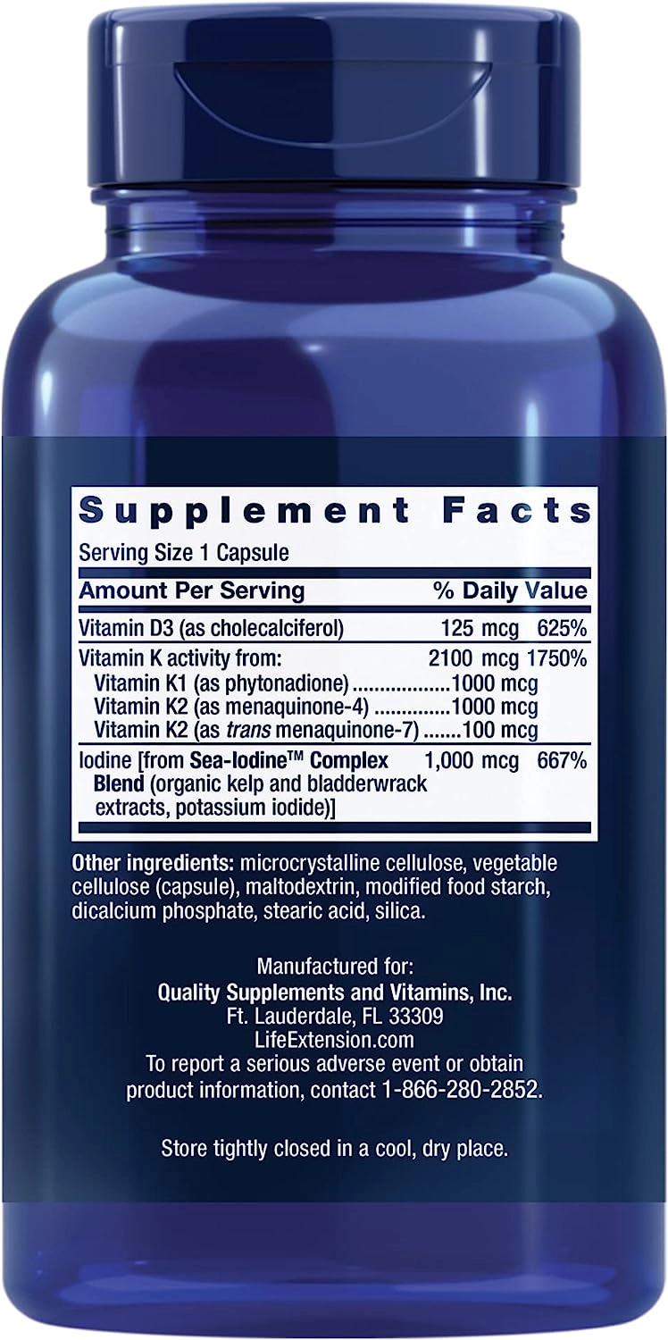 Vitaminas D e K com Sea-Iodine (Iodo Marinho), 60 Cápsulas, Life Extension