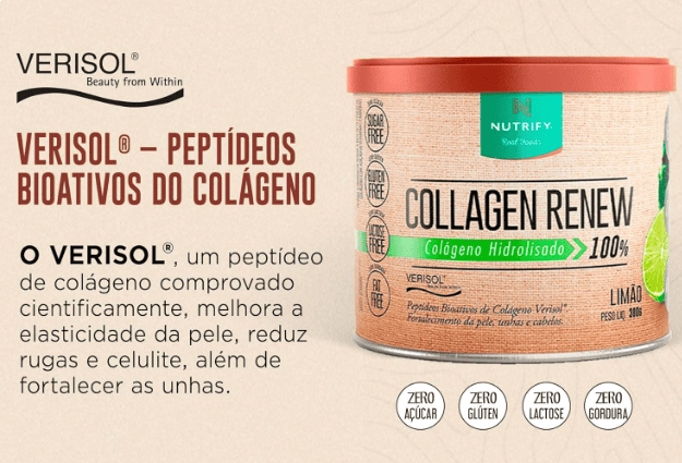 Collagen Renew, Colágeno Hidrolisado em Pó 300g Sabores, Nutrify