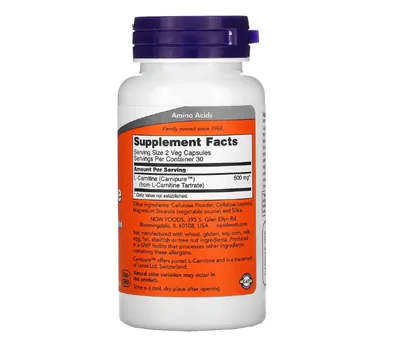 L-Carnitina, 250 mg, 60 Cápsulas, Now