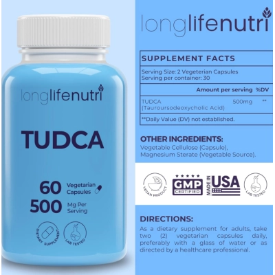 TUDCA 500mg, Ácido Tauroursodesoxicólico,  60 Cápsulas, LongLifeNutri