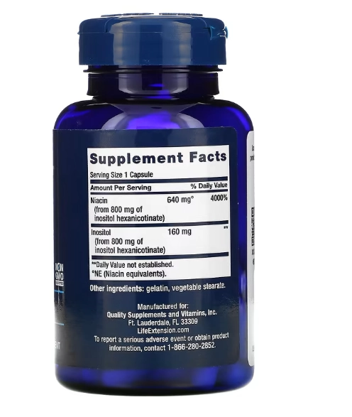 Niacina Sem Flush, 640mg, 100 Cápsulas, Life Extension