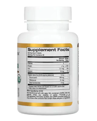 Espirulina Orgânica, 60 Comprimidos, California Gold