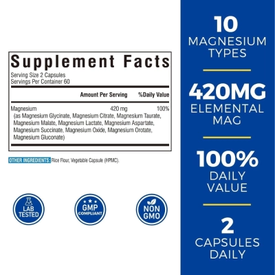 Complexo de Magnésio 10-in-1 420mg, 120 Cápsulas, Vitalibre