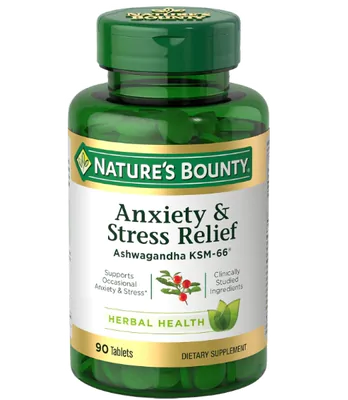 Anxiety & Stress Relief, Com Ashwagandha KSM-66, 90 Comprimidos, Nature's Bounty