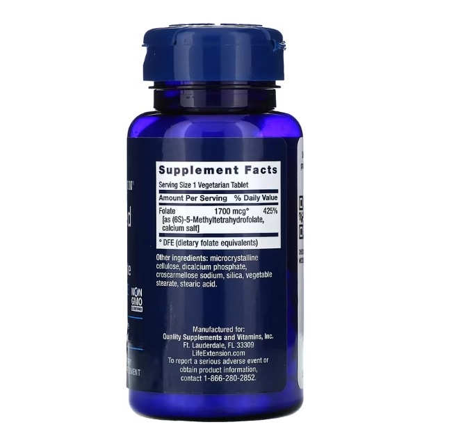 Folato Otimizado, 1.700 mcg DFE, 100 Comprimidos, Life Extension