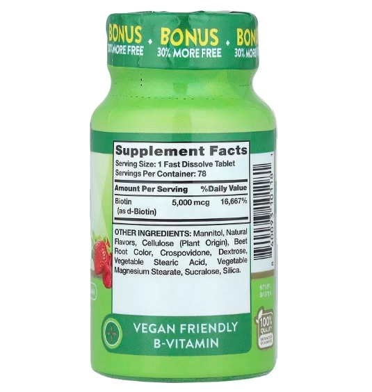 Biotina 5000mcg, 78 Comprimidos Sabor Fruto Silvestre, Nature's Truth