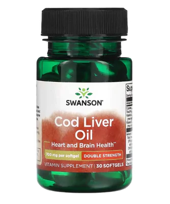 Cod Liver Oil, Óleo de Fígado de Bacalhau, Dupla Força, 700mg, 30 Cápsulas, Swanson