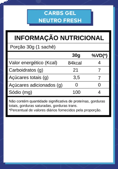 Carbs Gel, Sabor Neutro Fresh, Sem Cafeína, 30g cada, Caixa com 10, Dobro