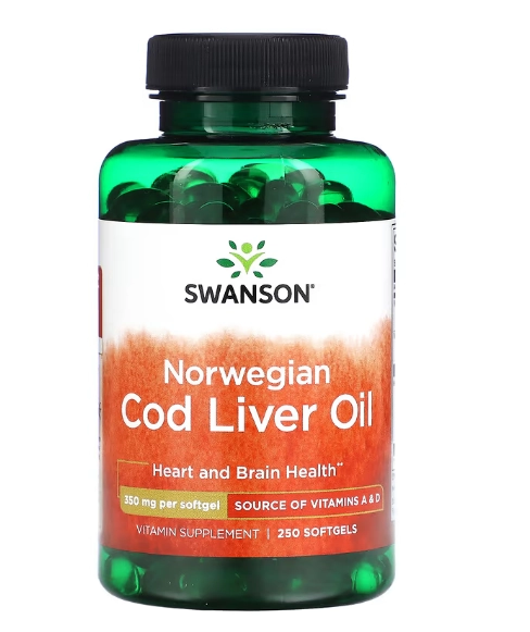 Cod Liver Oil, Óleo de Fígado de Bacalhau Norueguês, 350mg, 250 Cápsulas, Swanson
