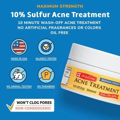 Pomada de Enxofre 10% Tratamento para Acne Travel Size, 6g, De La Cruz