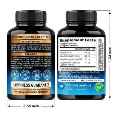 Glucosamina Condroitina 2800mg com Colágeno, Suporte Articular, Cápsulas, Nutraharmony